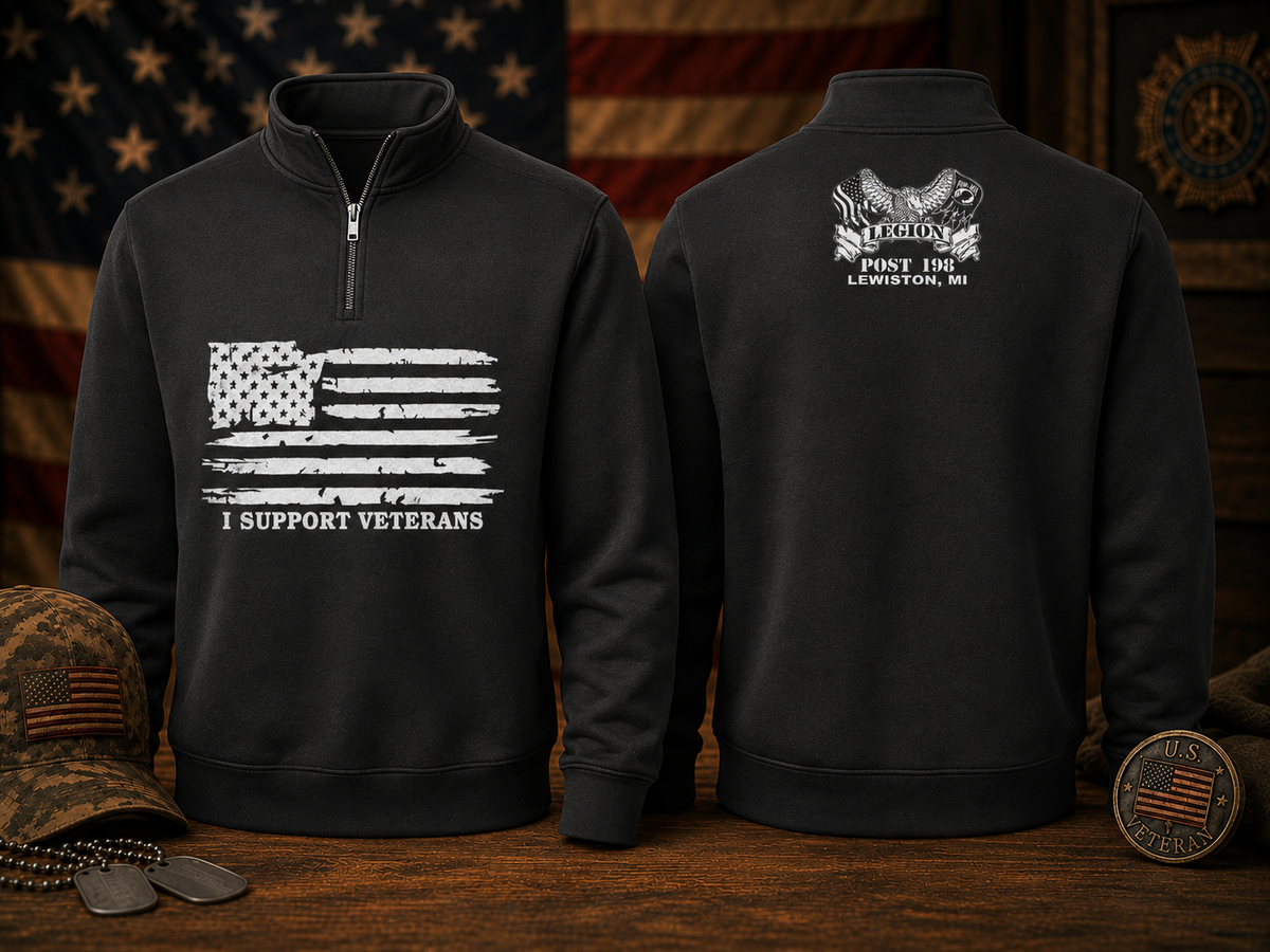 American Legion Post 198 Quarter-Zip Pullover – I Support Veterans