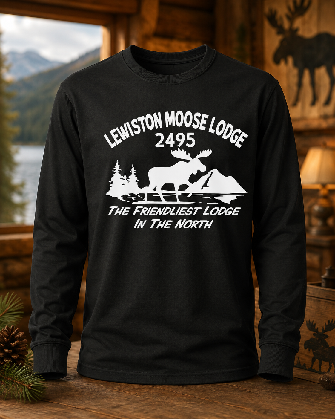 Lewiston Moose Lodge 2495 Friendliest Lodge in the North Long-Sleeve T-Shirt