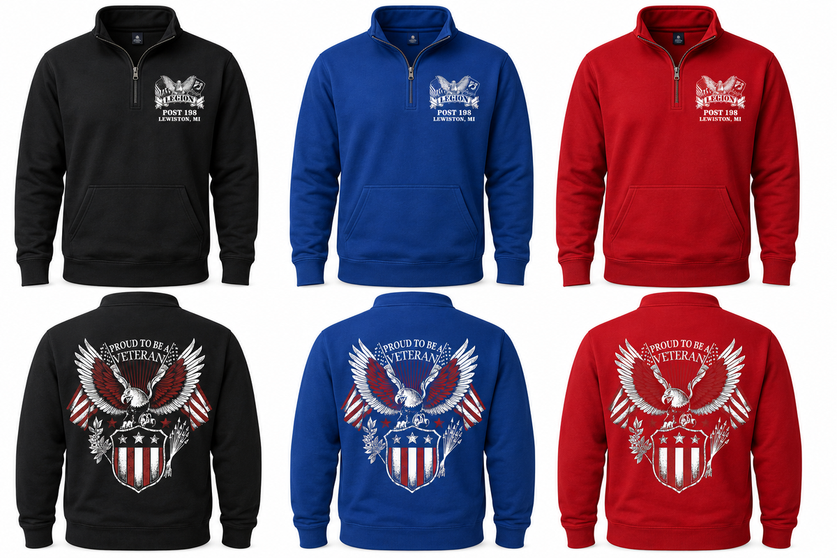 American Legion Post 198 Quarter-Zip Pullover – Proud to Be a Veteran