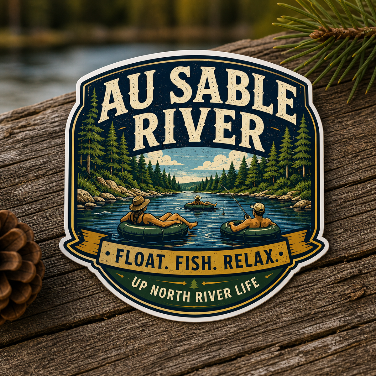 Au Sable River Float Fish Relax Die-Cut Sticker