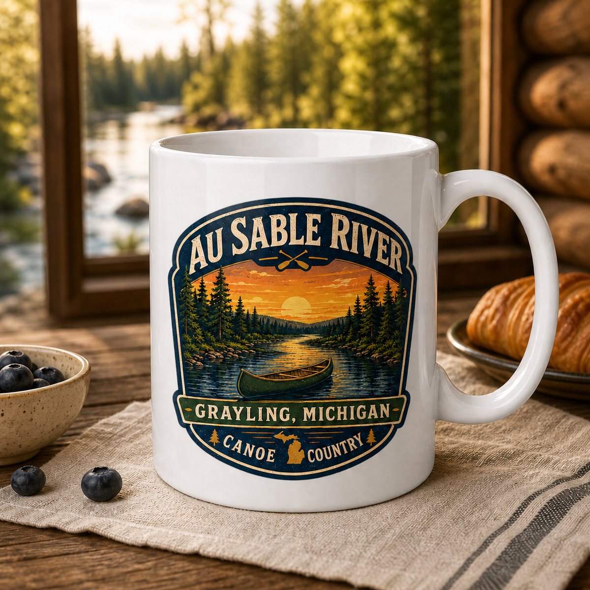 Au Sable River Canoe Country 15oz White Coffee Mug