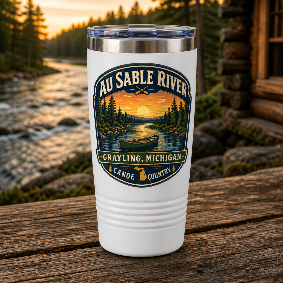 Au Sable River Canoe Country 20oz Polar Camel Tumbler in White