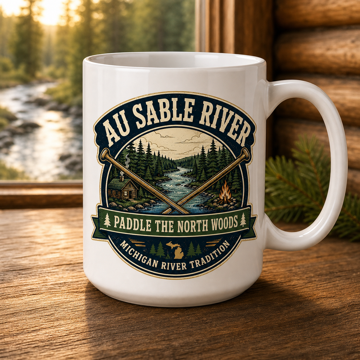 Au Sable River Paddle the North Woods 15oz White Coffee Mug