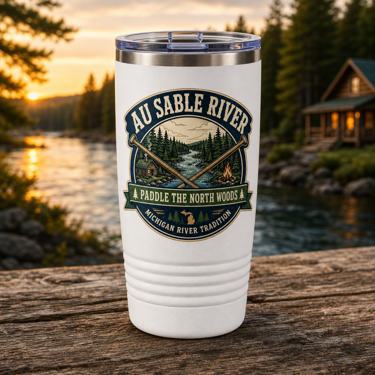 Au Sable River Paddle the North Woods 20oz Polar Camel Tumbler in White