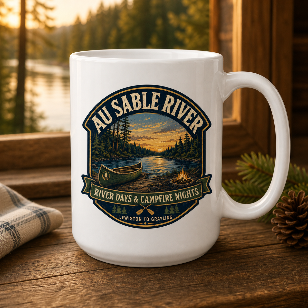Au Sable River Days & Campfire Nights 15oz White Coffee Mug