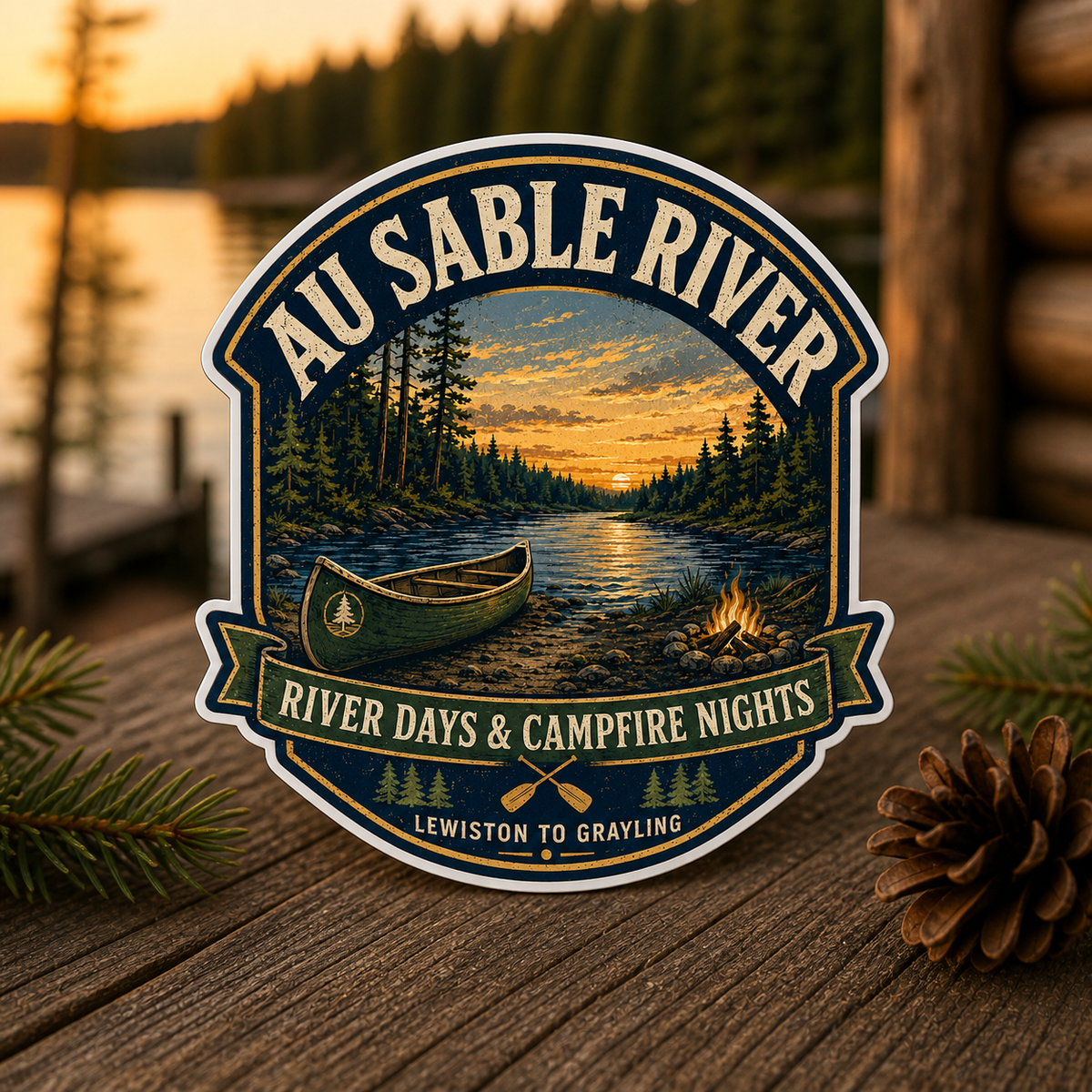 Au Sable River Days & Campfire Nights Die-Cut Sticker