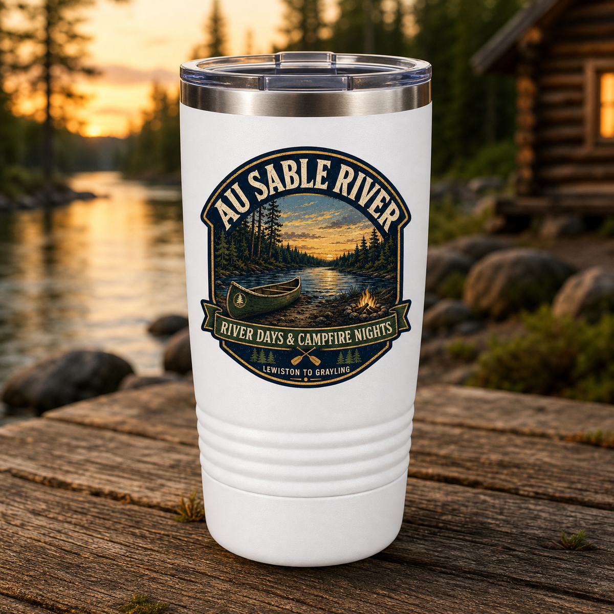 Au Sable River Days & Campfire Nights 20oz Polar Camel Tumbler in White