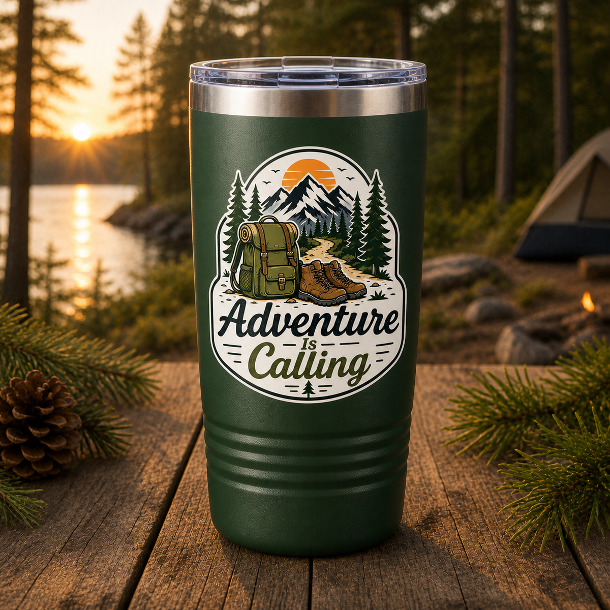 Adventure Is Calling 20oz Polar Camel Tumbler in Dark Green