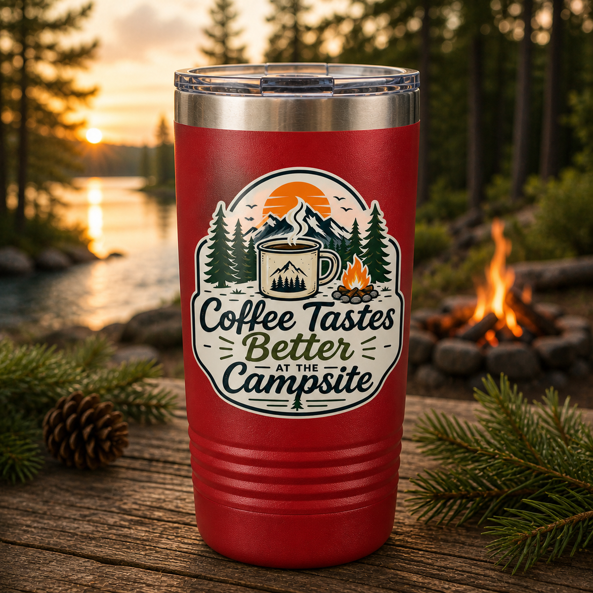 Coffee Tastes Better at the Campsite 20oz Polar Camel Tumbler in Red