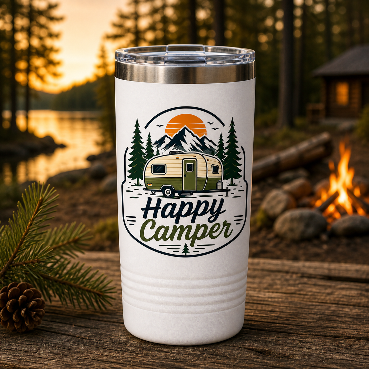 Happy Camper 20oz Polar Camel Tumbler in White