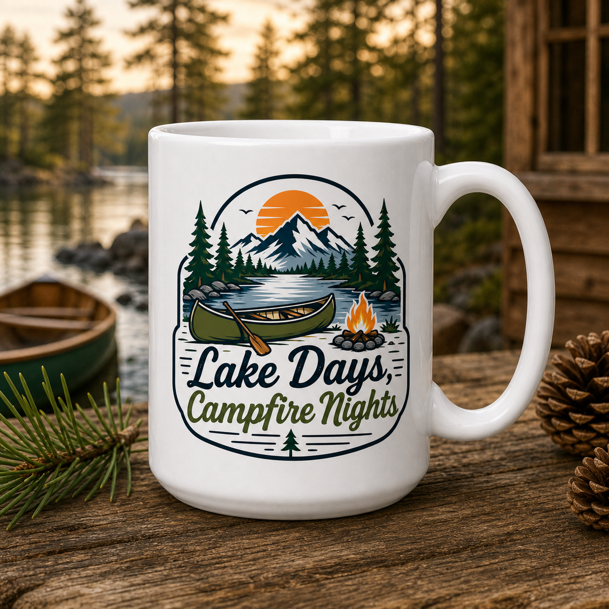 Lake Days Campfire Nights 15oz White Coffee Mug
