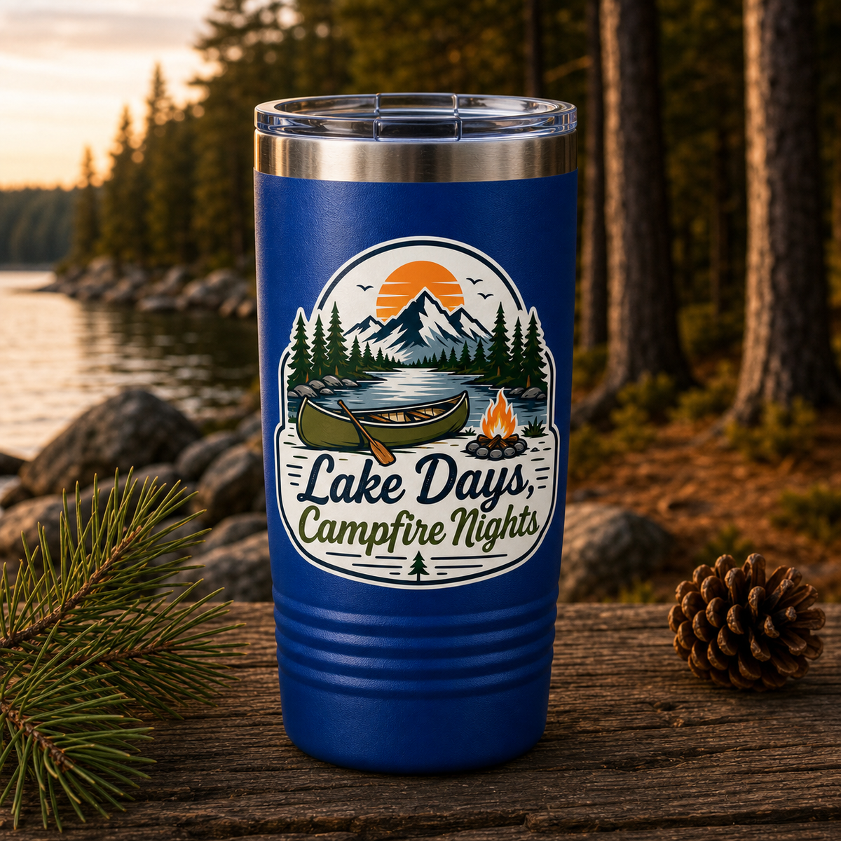 Lake Days Campfire Nights 20oz Polar Camel Tumbler in Royal Blue
