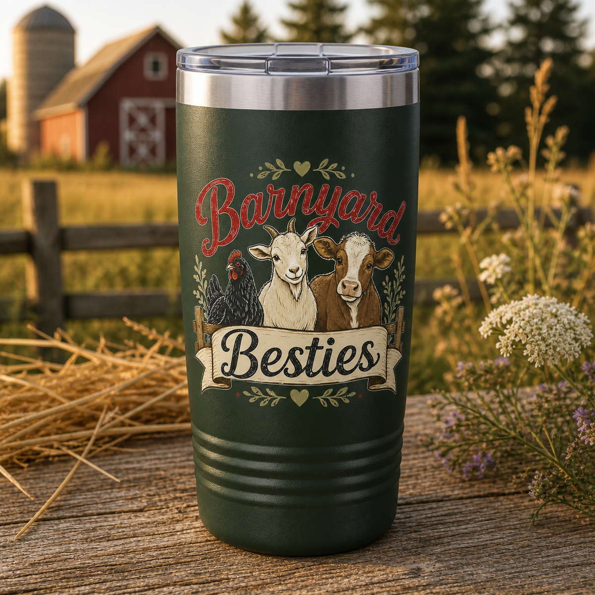 Barnyard Besties 20oz Polar Camel Tumbler in Dark Green