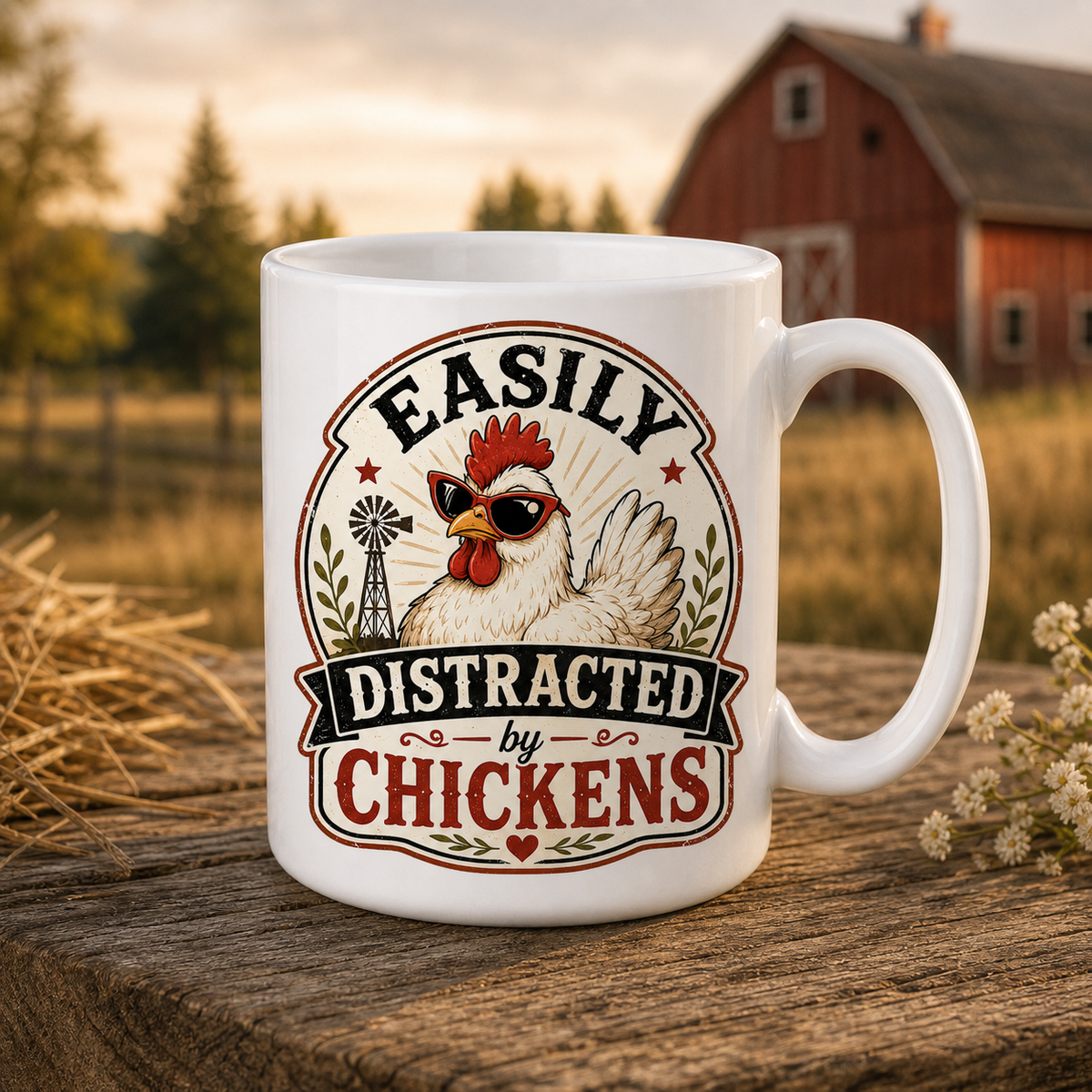 Easily Distracted by Chickens 15oz White Coffee Mug