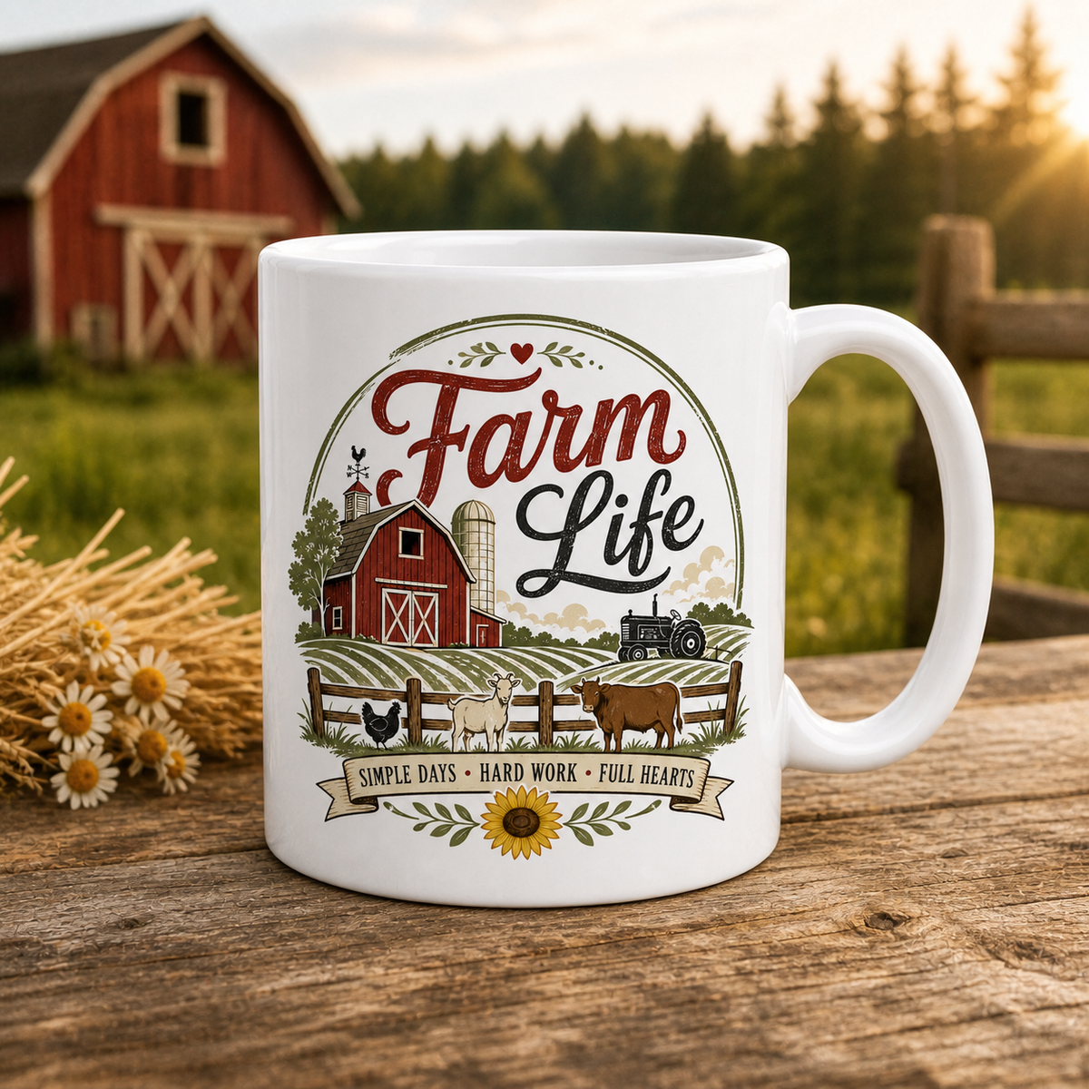 Farm Life Simple Days Hard Work Full Hearts 15oz White Coffee Mug