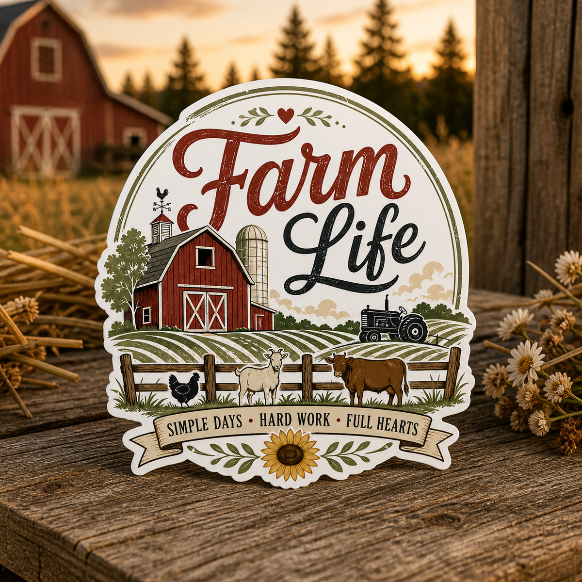 Farm Life Simple Days Hard Work Full Hearts Die-Cut Sticker