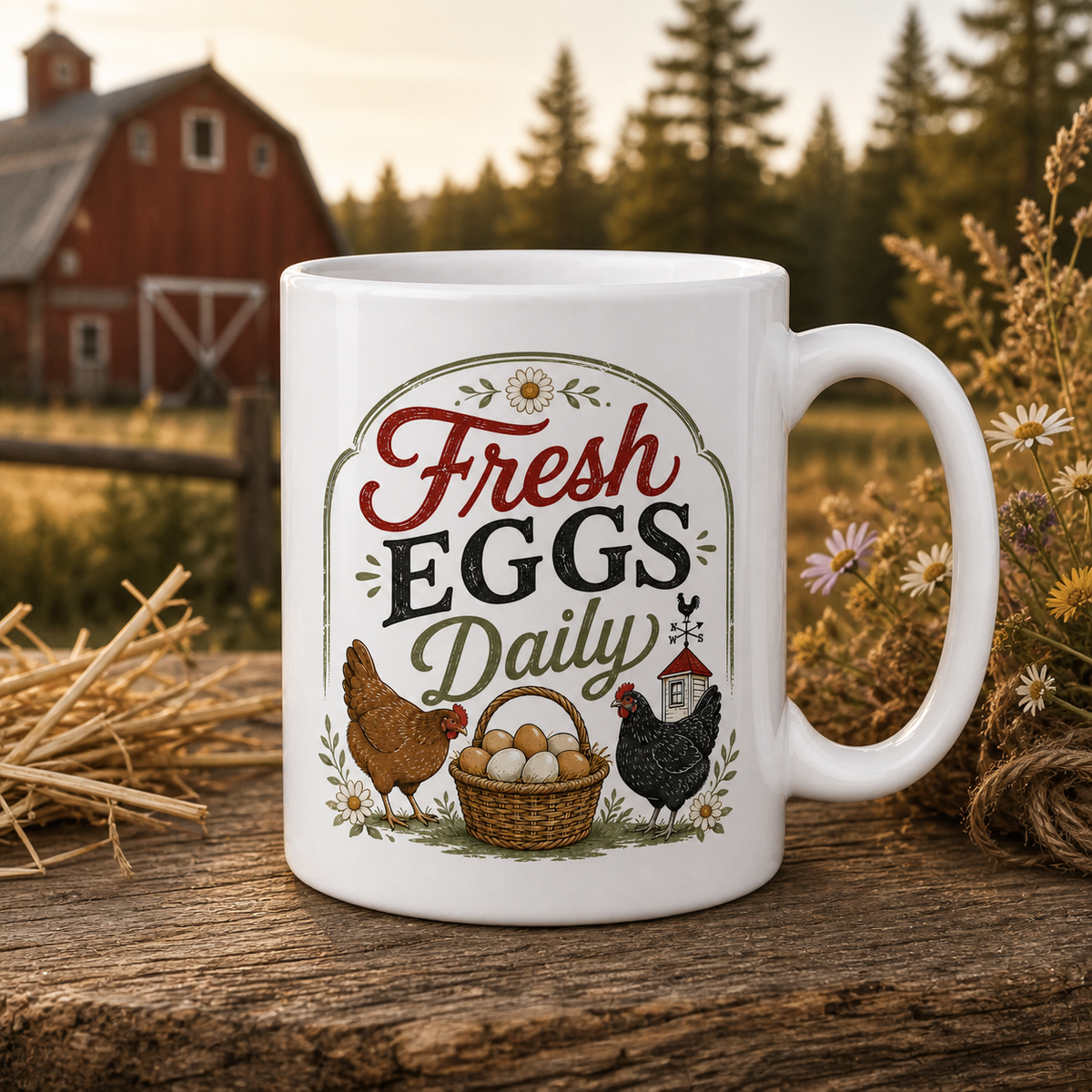 Fresh Eggs Daily 15oz White Coffee Mug