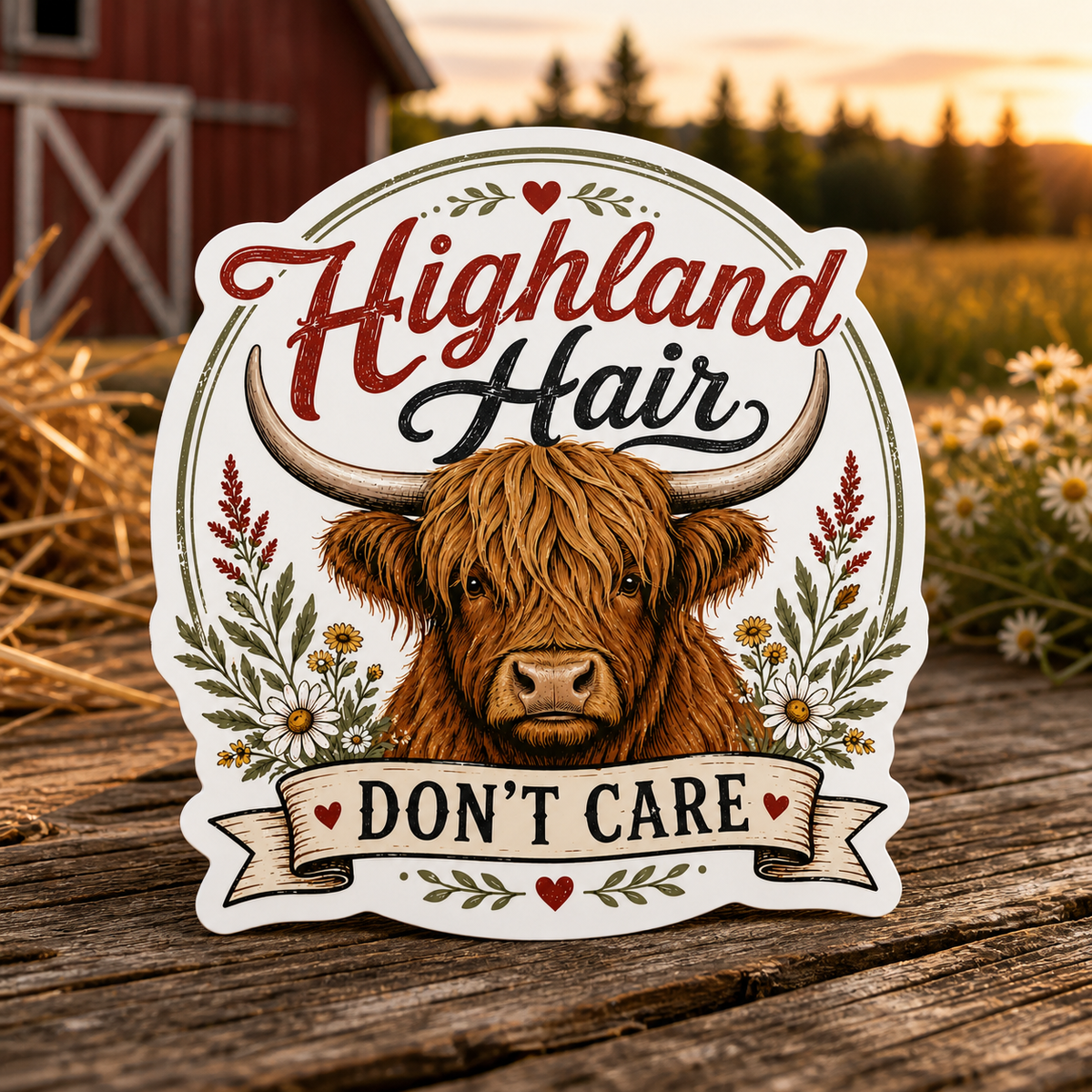 Highland Hair Don't Care Die-Cut Sticker