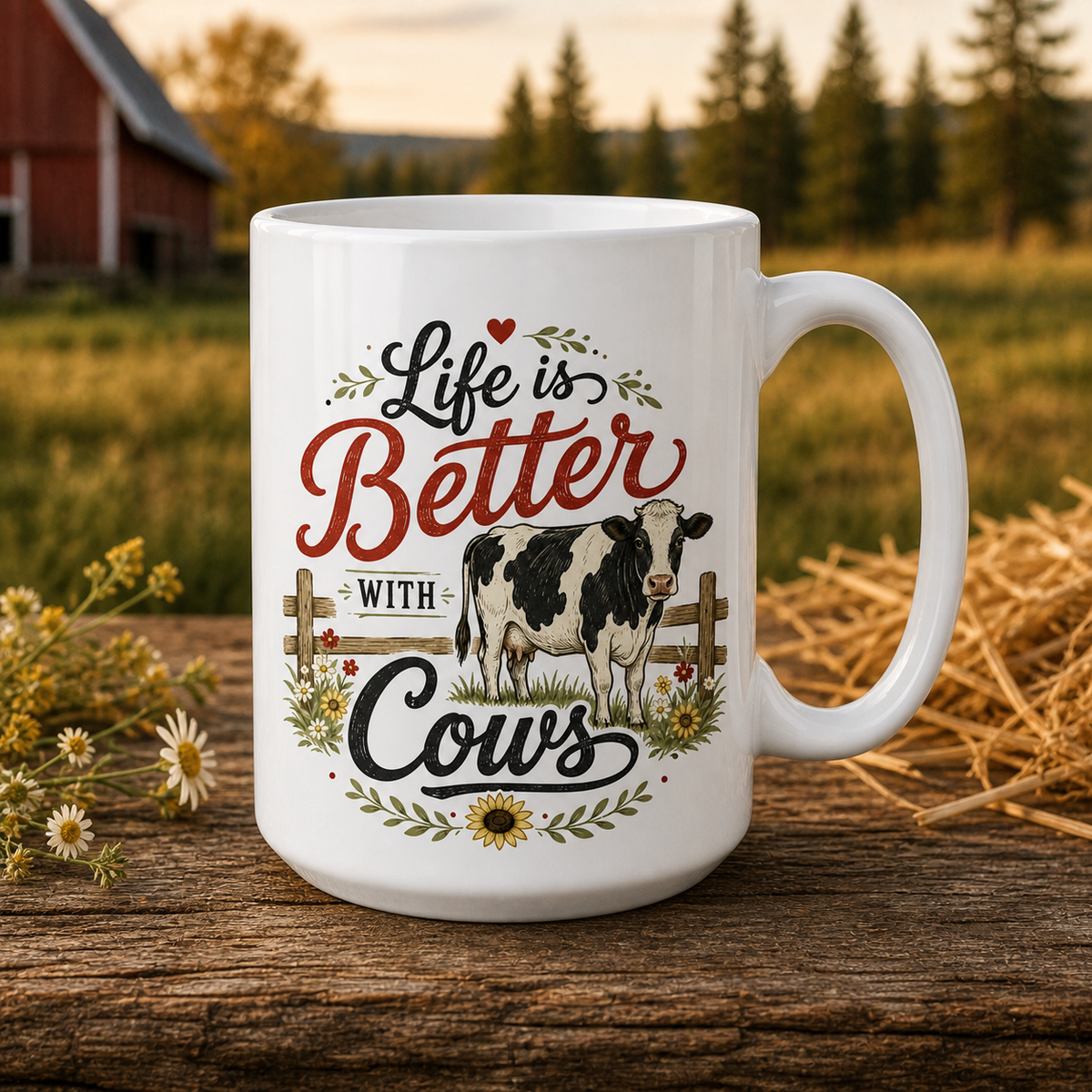 Life Is Better With Cows 15oz White Coffee Mug