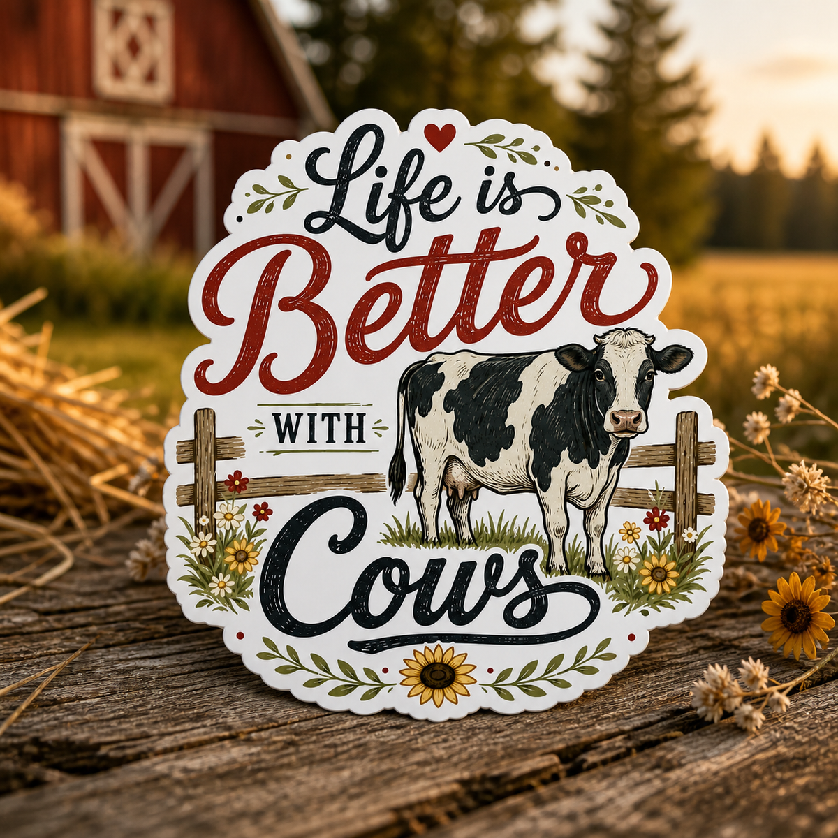 Life Is Better With Cows Die-Cut Sticker