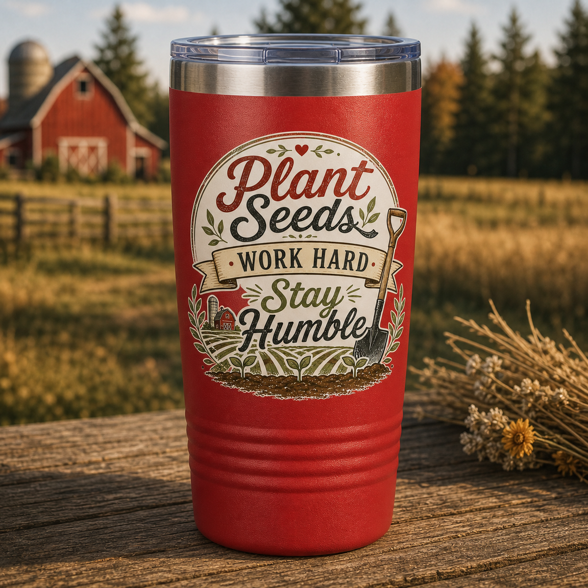 Plant Seeds Work Hard Stay Humble 20oz Polar Camel Tumbler in Red