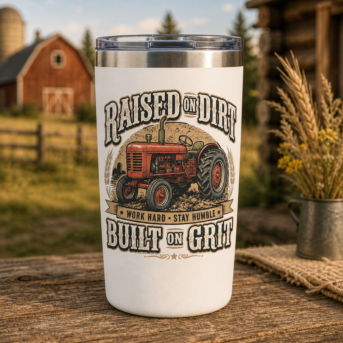 Raised on Dirt Built on Grit 20oz Polar Camel Tumbler in White