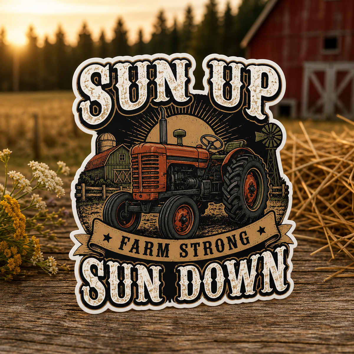 Sun Up Farm Strong Sun Down Die-Cut Sticker