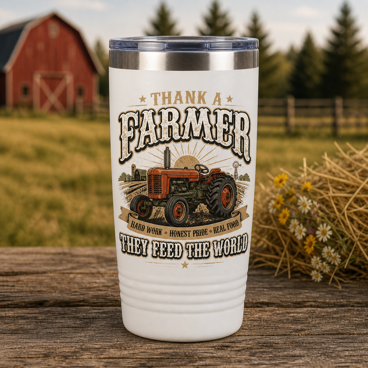 Thank a Farmer They Feed the World 20oz Polar Camel Tumbler in White