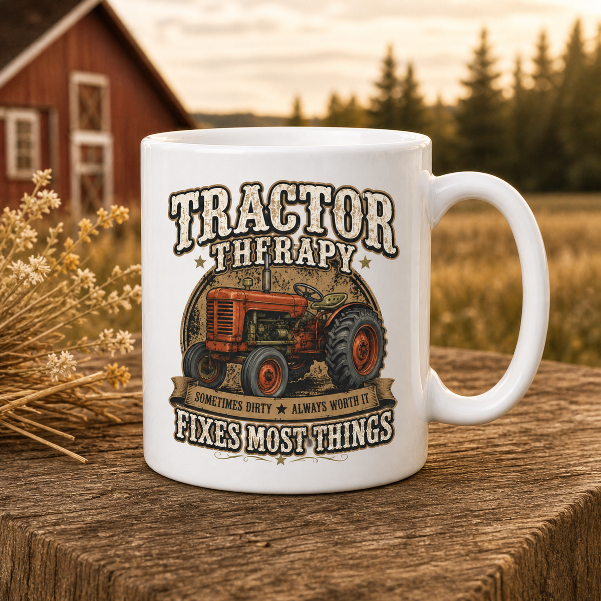 Tractor Therapy Fixes Most Things 15oz White Coffee Mug