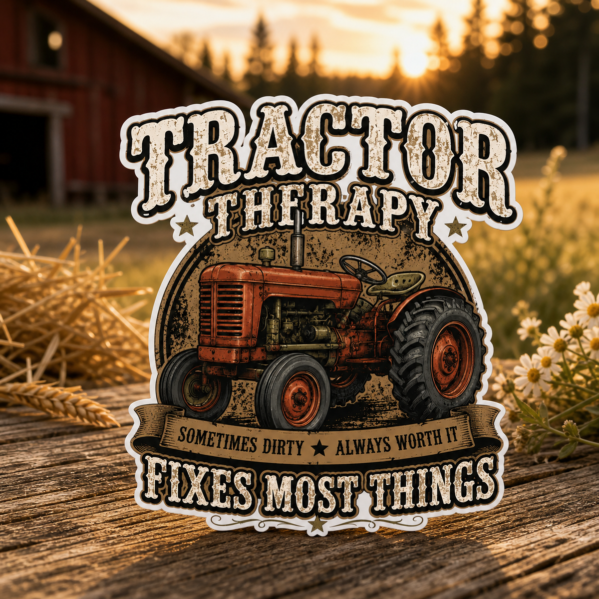 Tractor Therapy Fixes Most Things Die-Cut Sticker