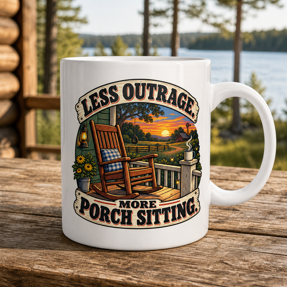 Less Outrage More Porch Sitting 15oz White Coffee Mug