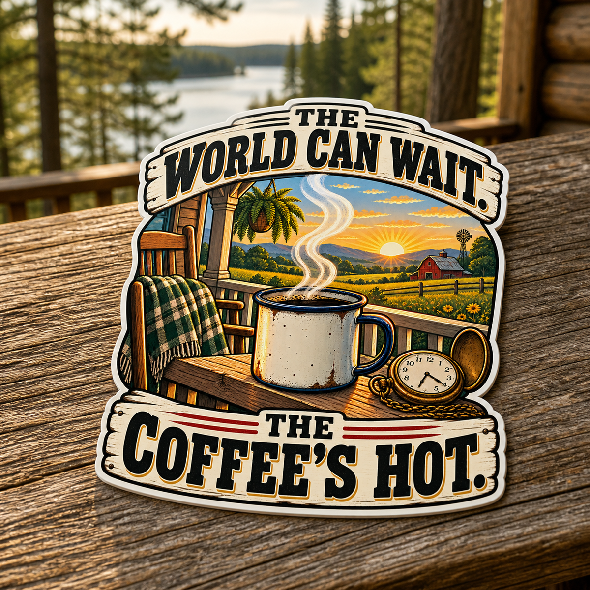 The World Can Wait The Coffee's Hot Die-Cut Sticker