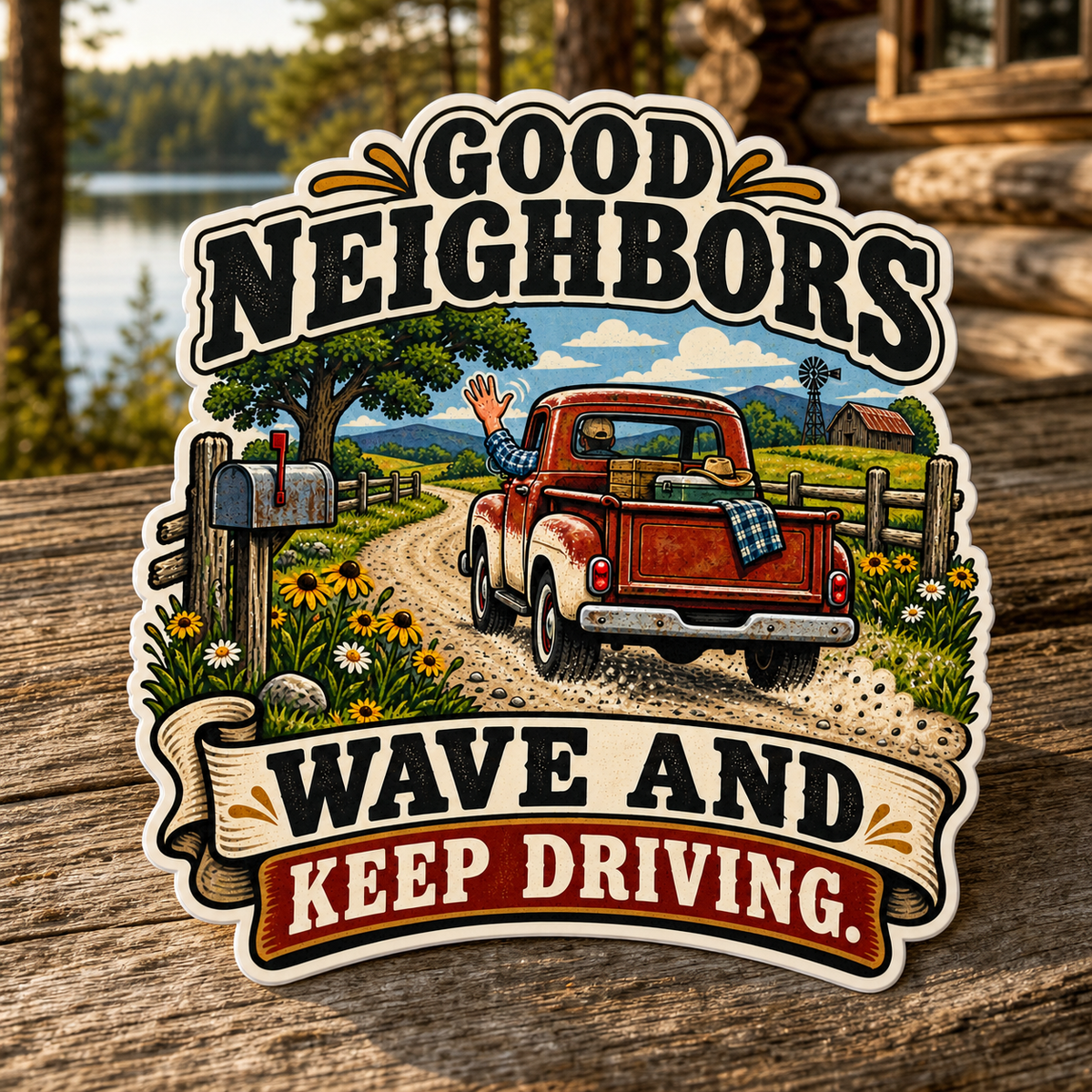 Good Neighbors Wave and Keep Driving Die-Cut Sticker
