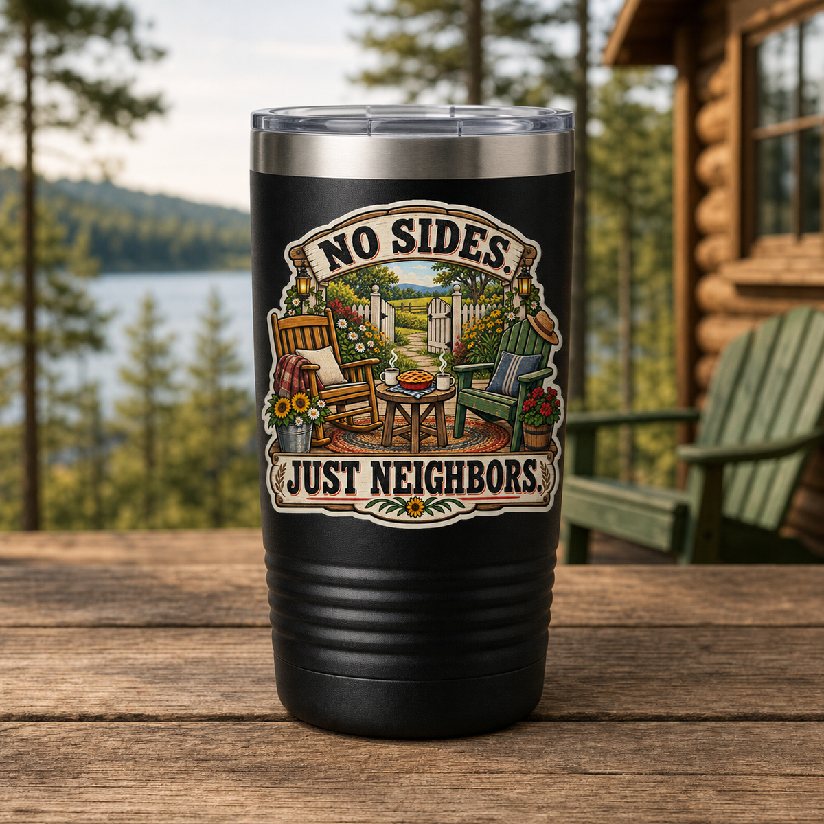 No Sides Just Neighbors 20oz Polar Camel Tumbler in Black