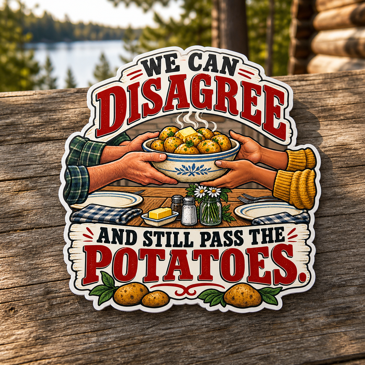 Disagree and Still Pass the Potatoes Die-Cut Sticker