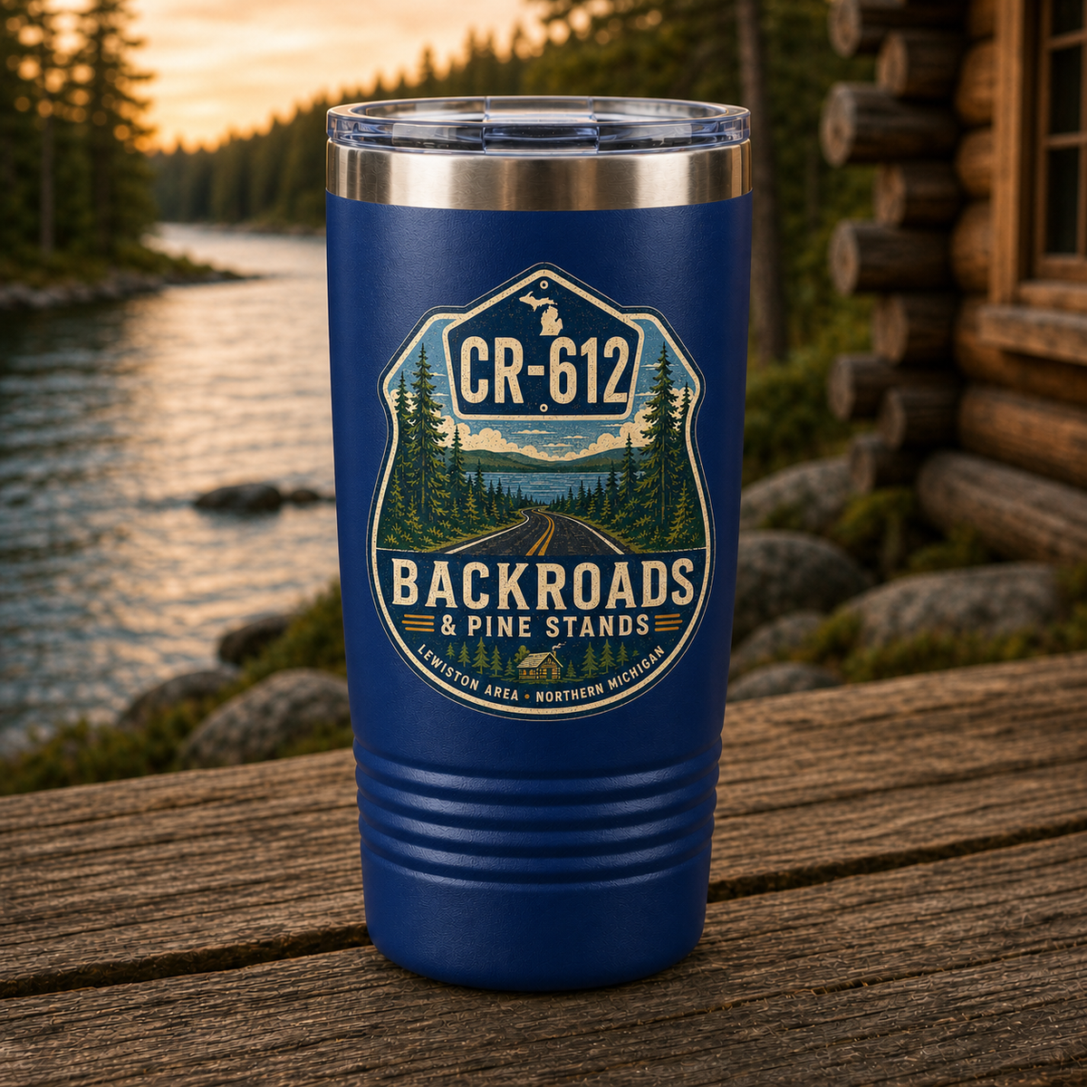 CR-612 Backroads & Pine Stands 20oz Polar Camel Tumbler in Royal Blue