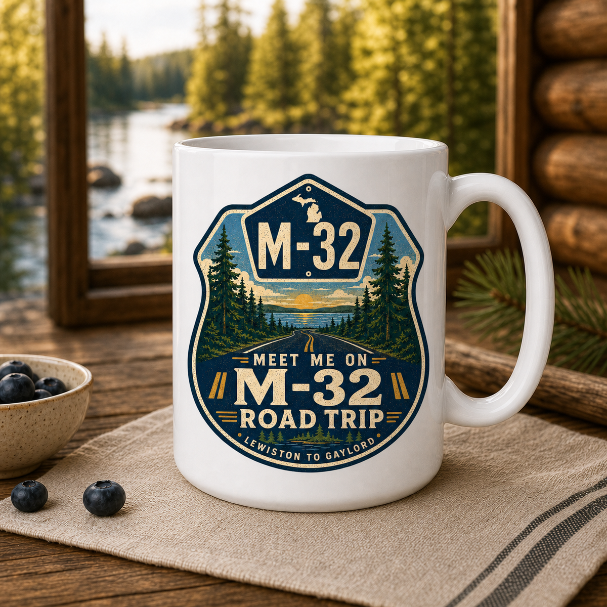 Meet Me on M-32 Road Trip 15oz White Coffee Mug