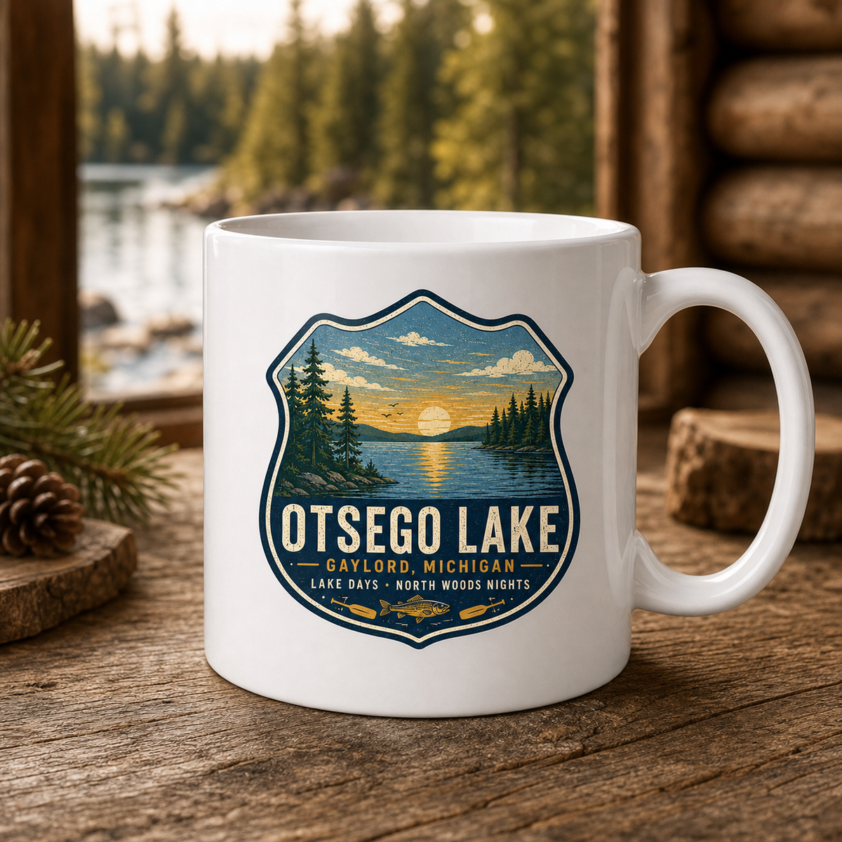 Otsego Lake Lake Days & North Woods Nights 15oz White Coffee Mug