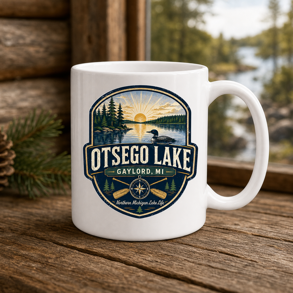 Otsego Lake Northern Michigan Lake Life 15oz White Coffee Mug