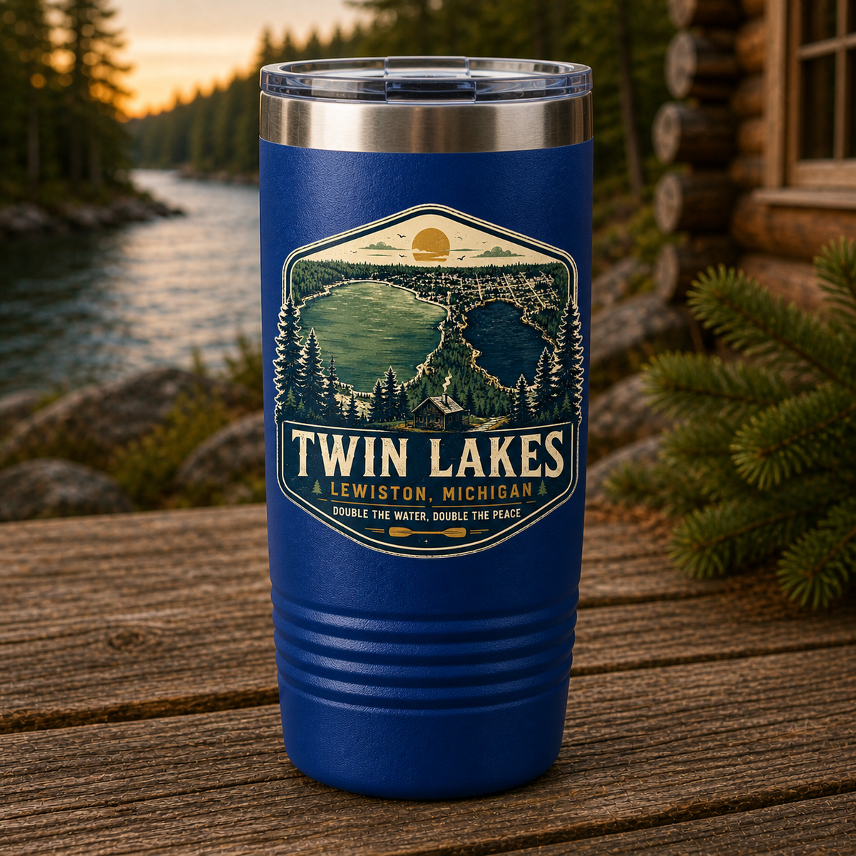 Twin Lakes Lewiston Michigan 20oz Polar Camel Tumbler in Royal Blue