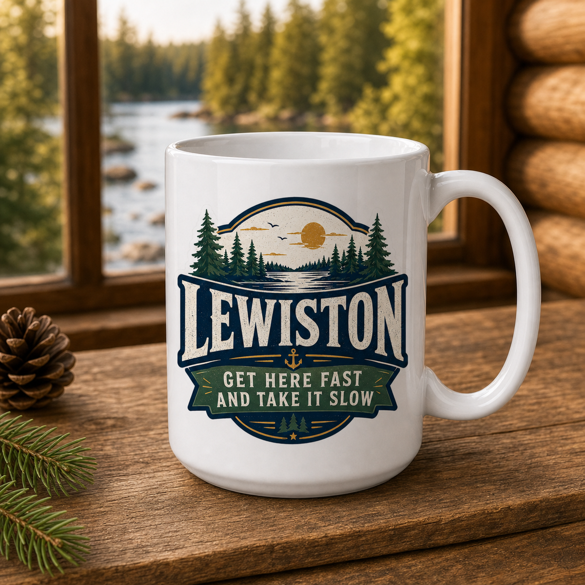 Lewiston Get Here Fast and Take It Slow 15oz White Coffee Mug