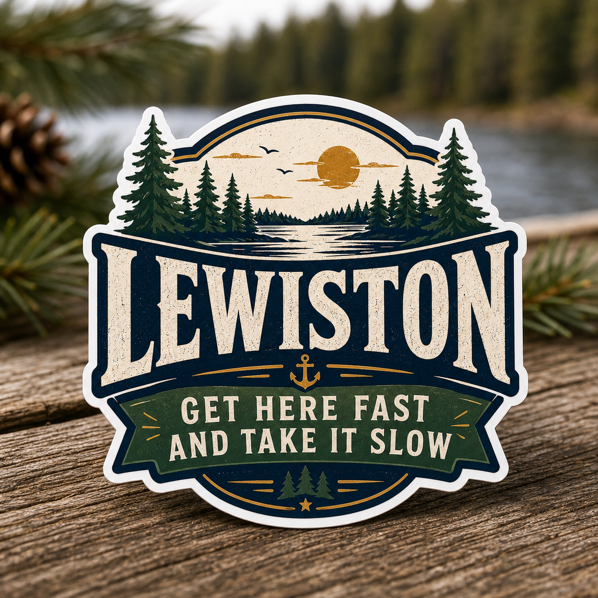 Lewiston Get Here Fast and Take It Slow Die-Cut Sticker