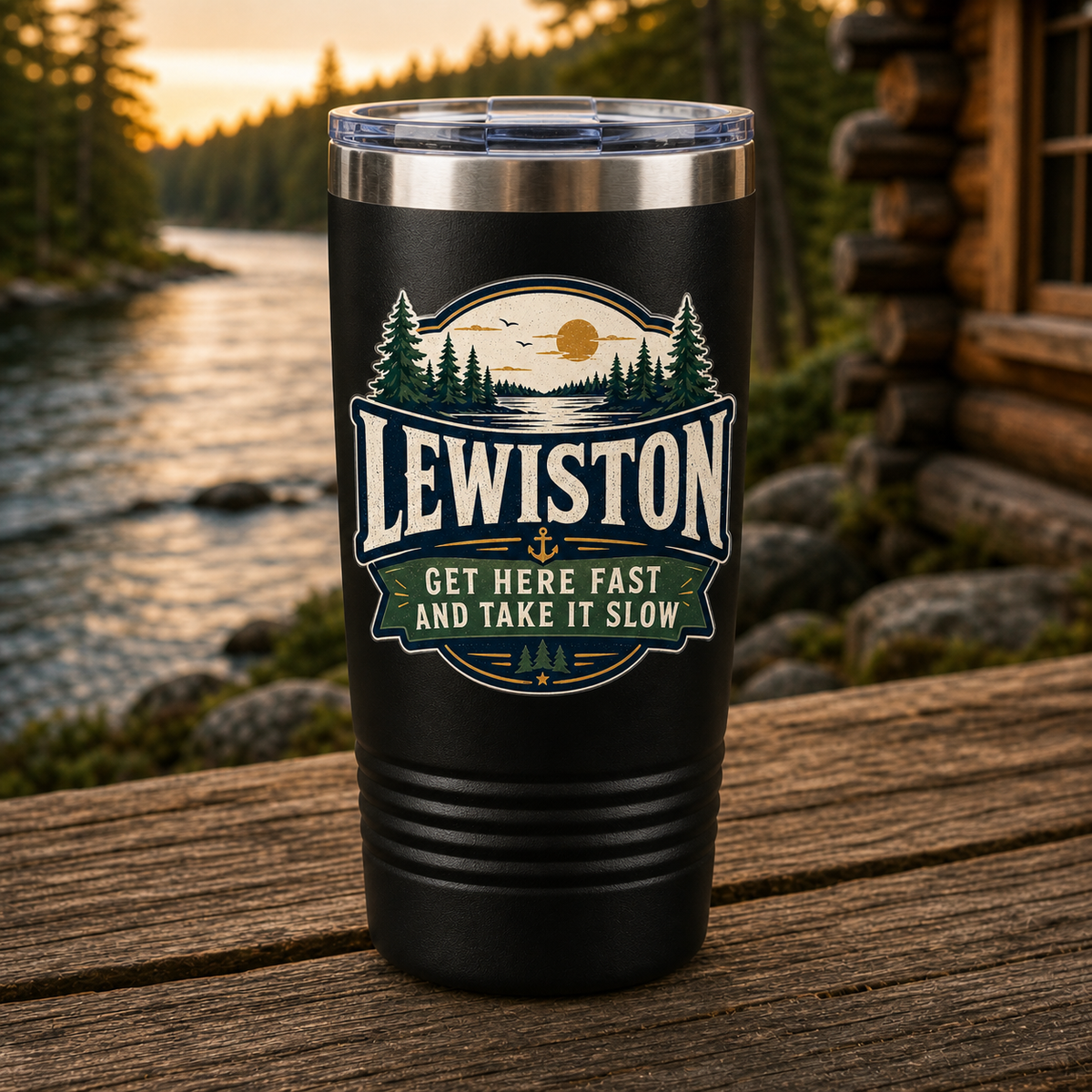 Lewiston Get Here Fast and Take It Slow 20oz Polar Camel Tumbler in Black