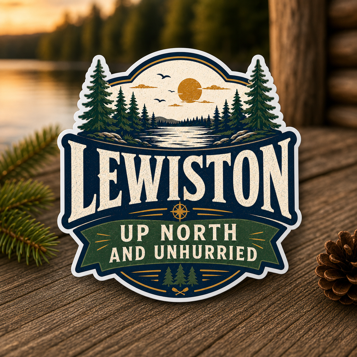 Lewiston Up North and Unhurried Die-Cut Sticker