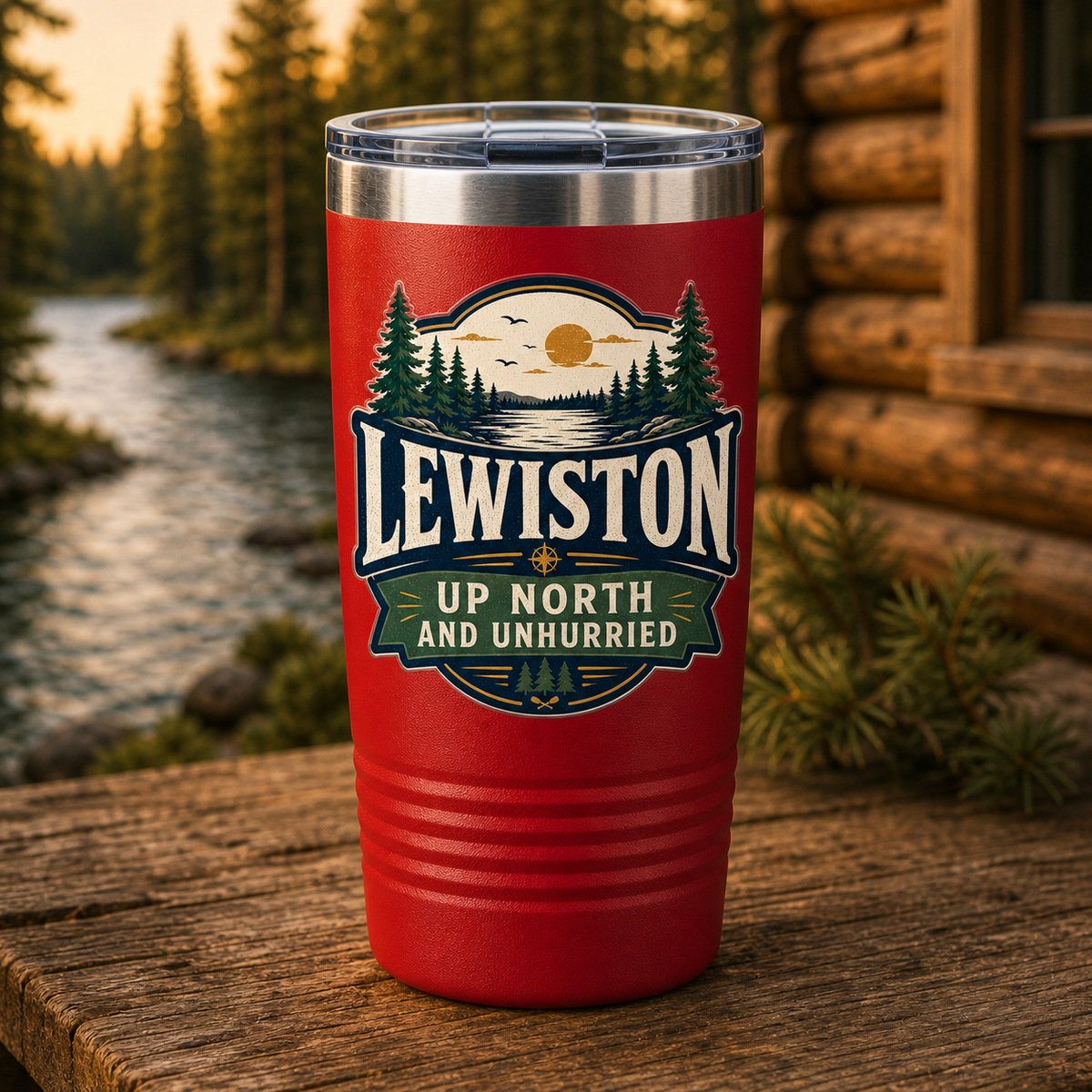 Lewiston Up North and Unhurried 20oz Polar Camel Tumbler in Red