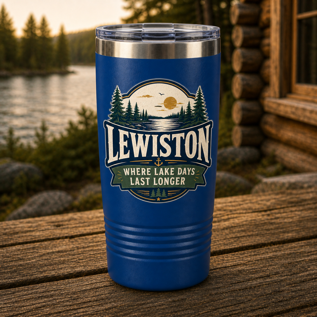 Lewiston Where Lake Days Last Longer 20oz Polar Camel Tumbler in Royal Blue