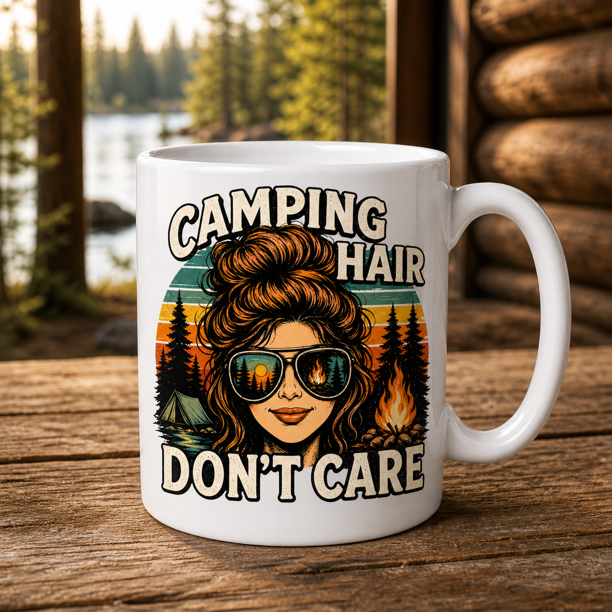 Camping Hair Don't Care 15oz White Coffee Mug