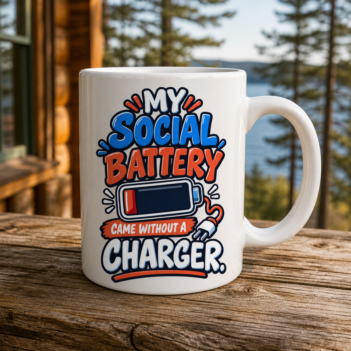 Social Battery Without a Charger 15oz White Coffee Mug