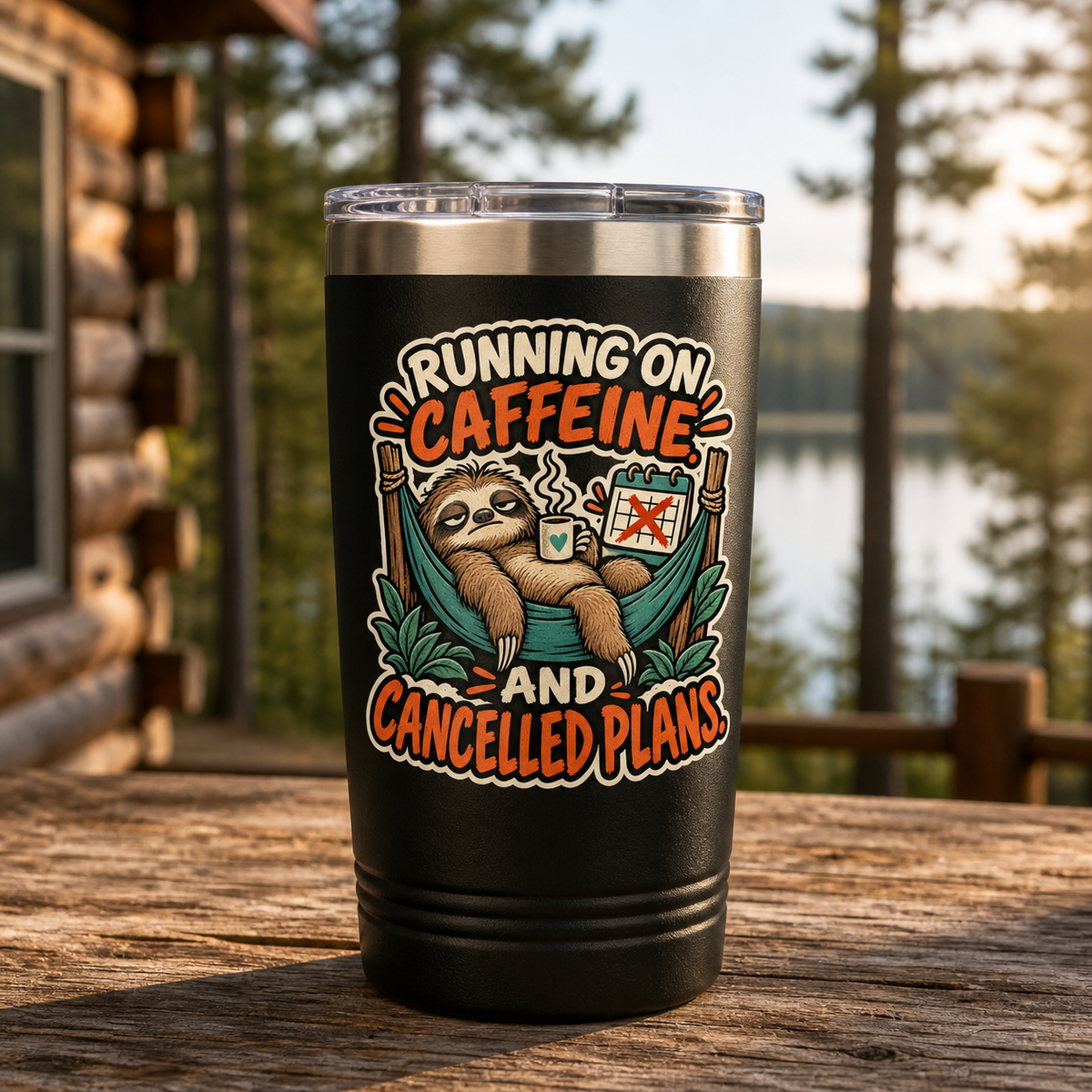 Caffeine and Cancelled Plans 20oz Polar Camel Tumbler in Black