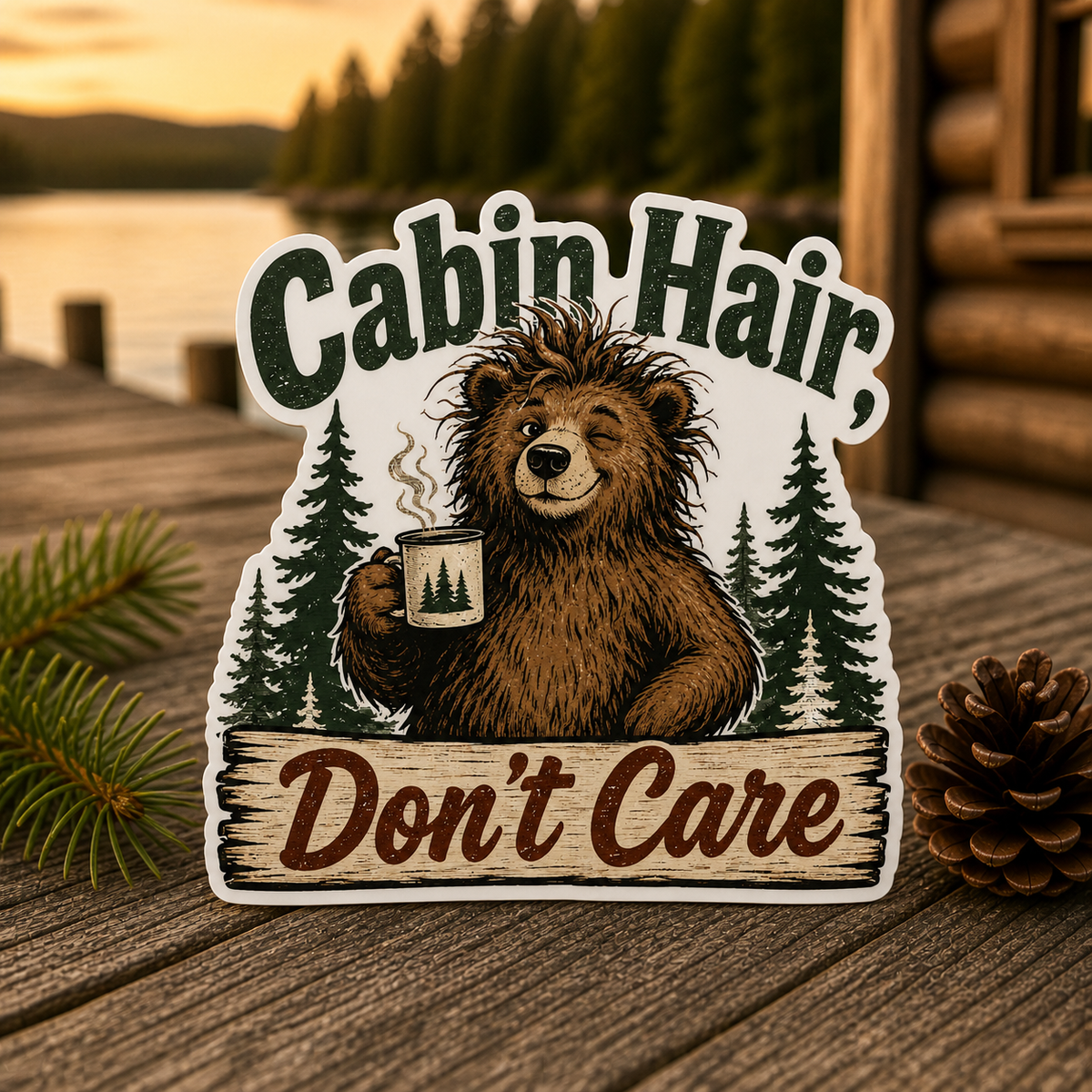 Cabin Hair Don't Care Die-Cut Sticker